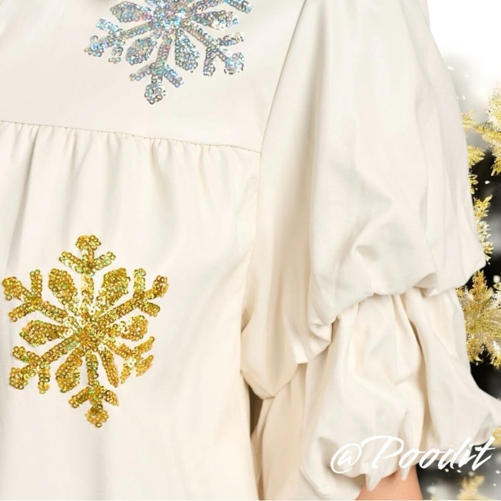 PEACH LOVE CALIFORNIA pleather holiday sequin snowflake dress sz S M L - Picture 4 of 10